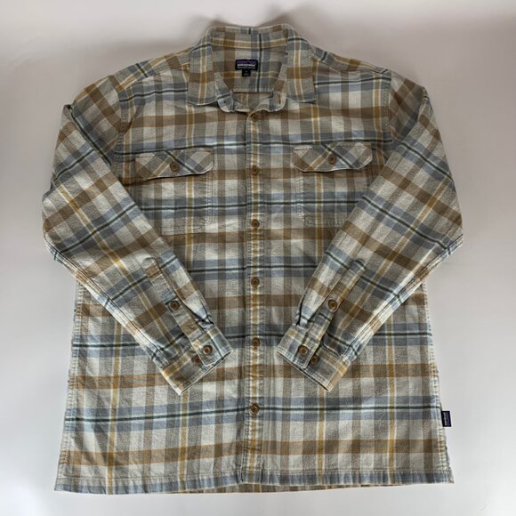 Patagonia Other - Patagonia Beige Blue Plaid Long Sleeve Button Down Shirt Mens XL